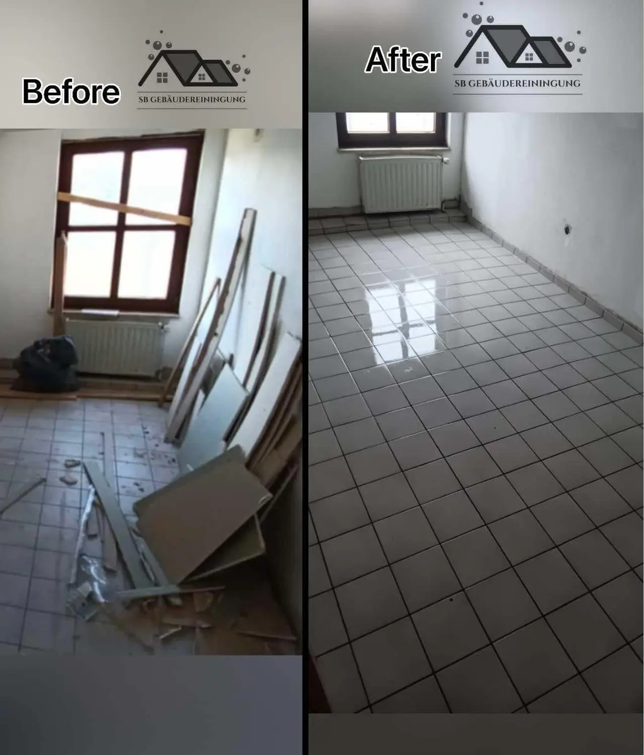 vor und nach der Reinigung durch Sb Gebauderainige